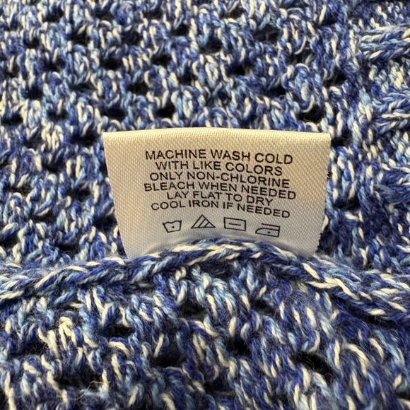 Tyler Boe Fringe Bell Sleeve Sweater Blue Open Knit Cotton Coastal Size Medium - Picture 6 of 6